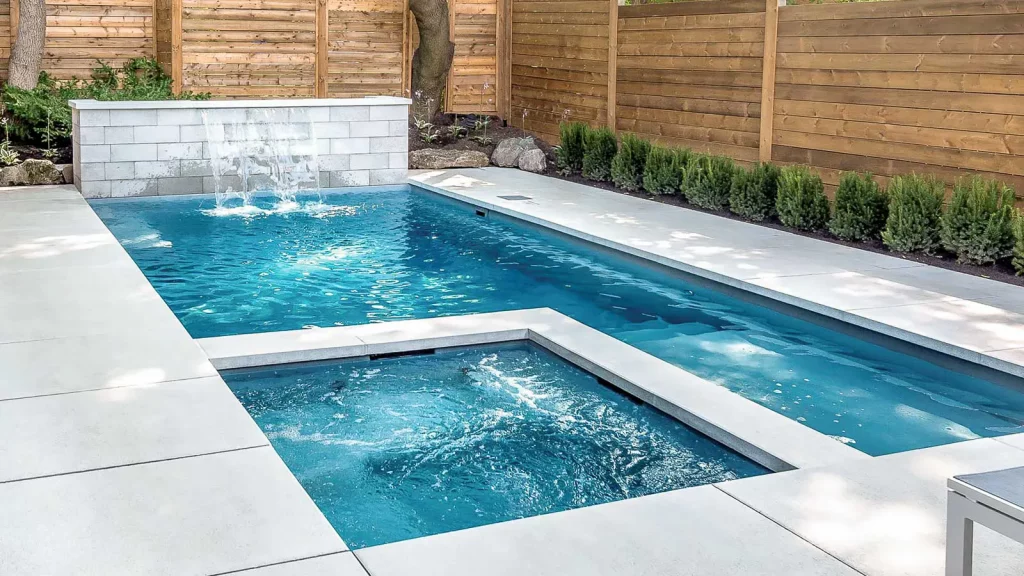 rectangular pool with spa